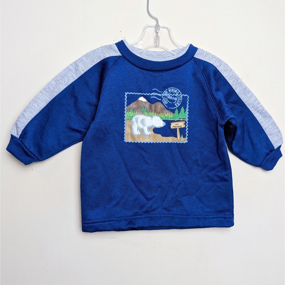 Vintage Polar Bear Hiking Fishing Blue Fleece Sweatshirt Infants 12 Months